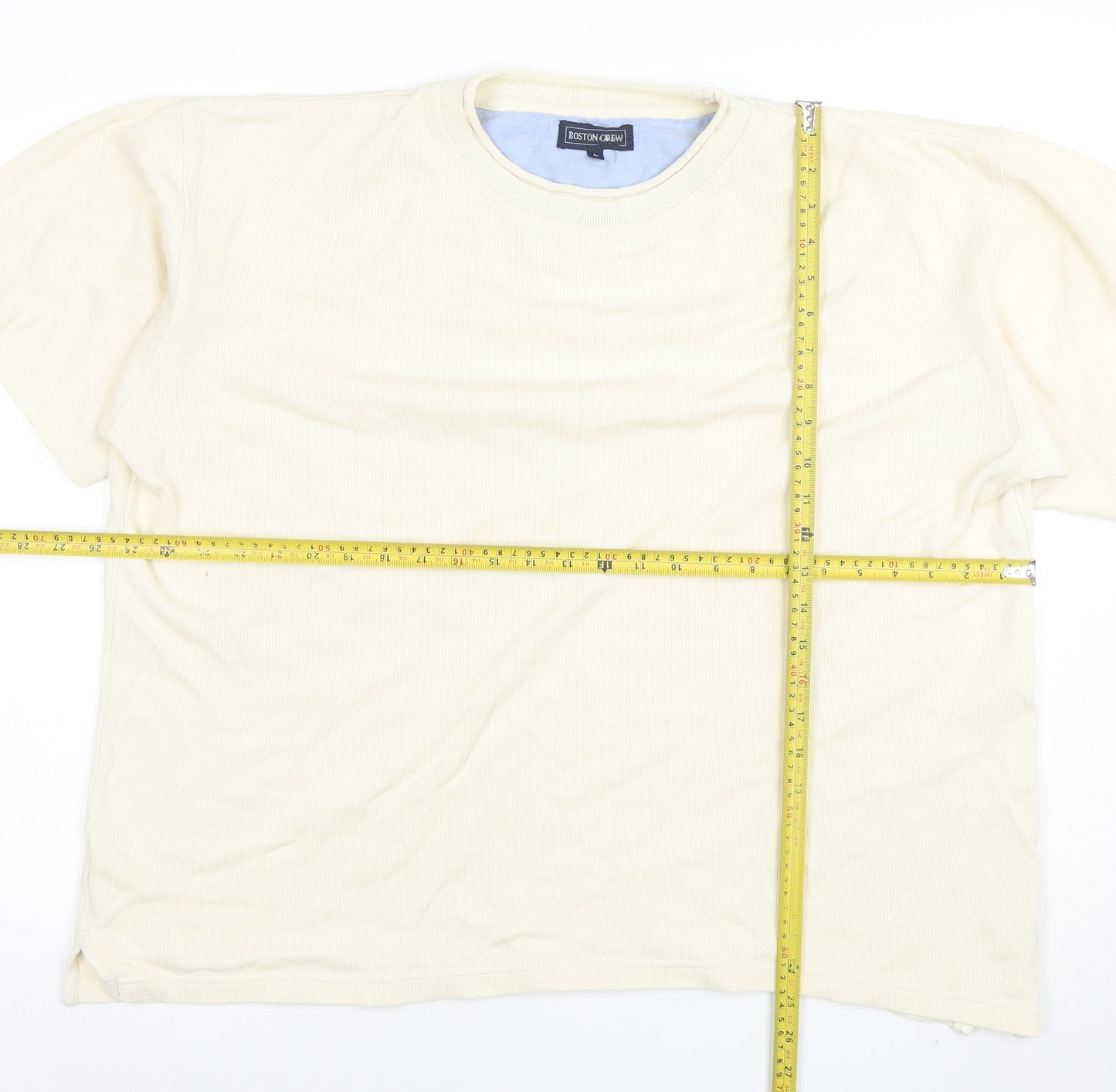 Boston Crew Men's Beige Cotton Crew Neck Short Sleeve T-Shirt Size L