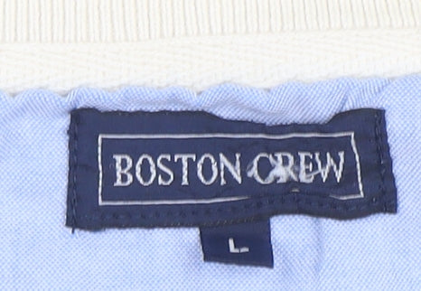 Boston Crew Men's Beige Cotton Crew Neck Short Sleeve T-Shirt Size L