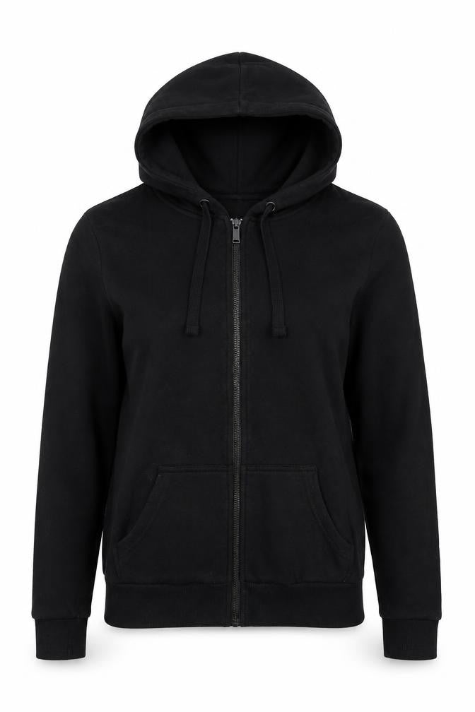 Front view of BASIC Women's Black XS Full Zip Hoodie Cotton Blend Casual