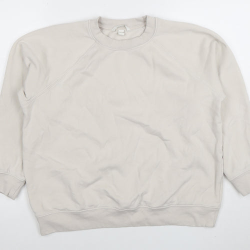 H&M Women Beige Cotton Blend Crew Neck Pullover Sweatshirt Size S