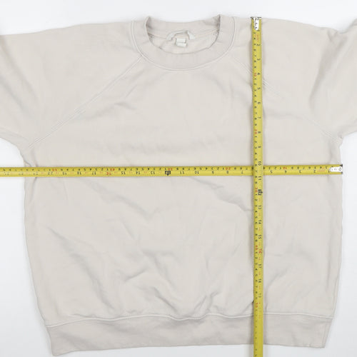 H&M Women Beige Cotton Blend Crew Neck Pullover Sweatshirt Size S
