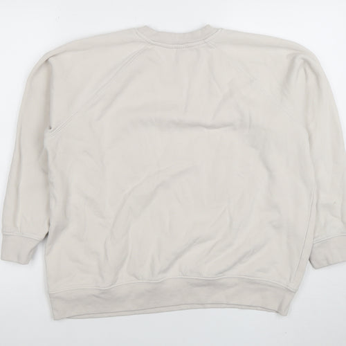 H&M Women Beige Cotton Blend Crew Neck Pullover Sweatshirt Size S