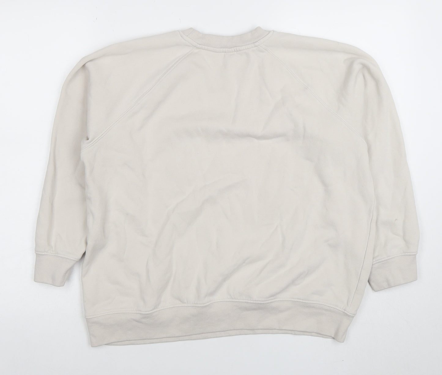 H&M Women Beige Cotton Blend Crew Neck Pullover Sweatshirt Size S