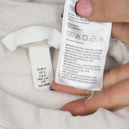 H&M Women Beige Cotton Blend Crew Neck Pullover Sweatshirt Size S