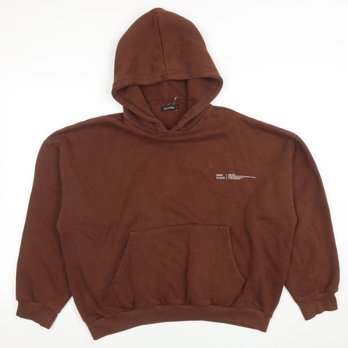 Boohoo Women Brown Pullover Hoodie Medium Cotton Blend Casual