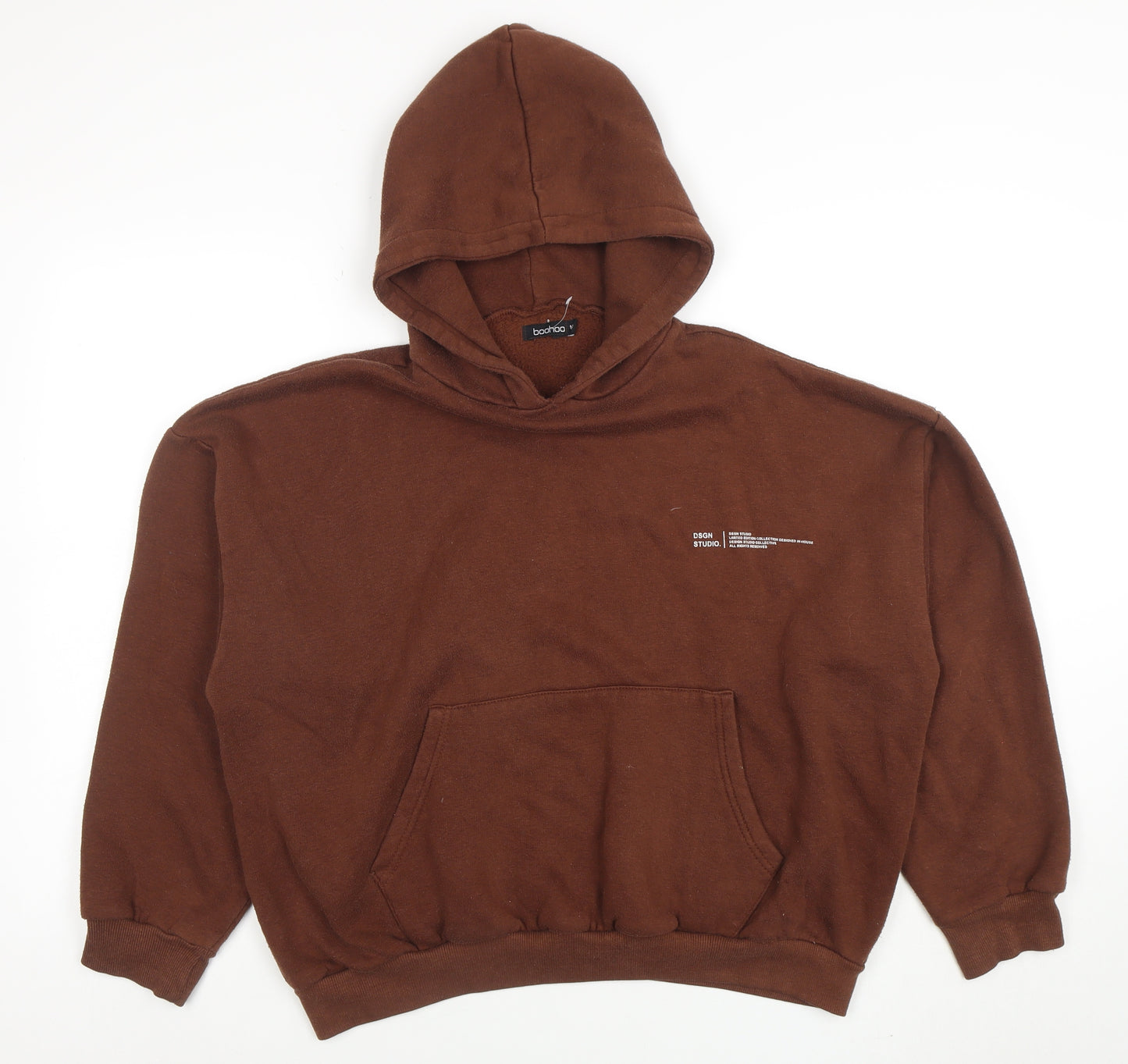 Boohoo Women Brown Pullover Hoodie Medium Cotton Blend Casual