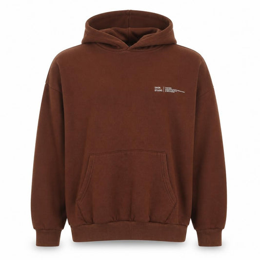 Front view of Boohoo Women Brown Pullover Hoodie Medium Cotton Blend Casual