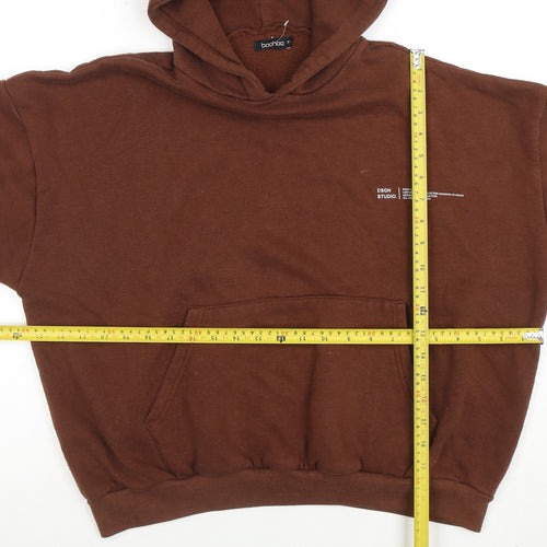 Boohoo Women Brown Pullover Hoodie Medium Cotton Blend Casual