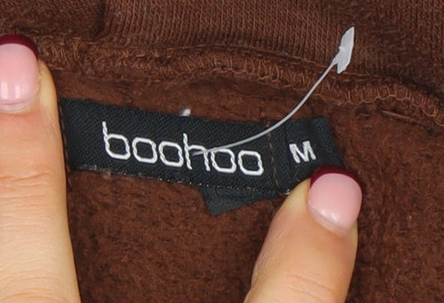 Boohoo Women Brown Pullover Hoodie Medium Cotton Blend Casual