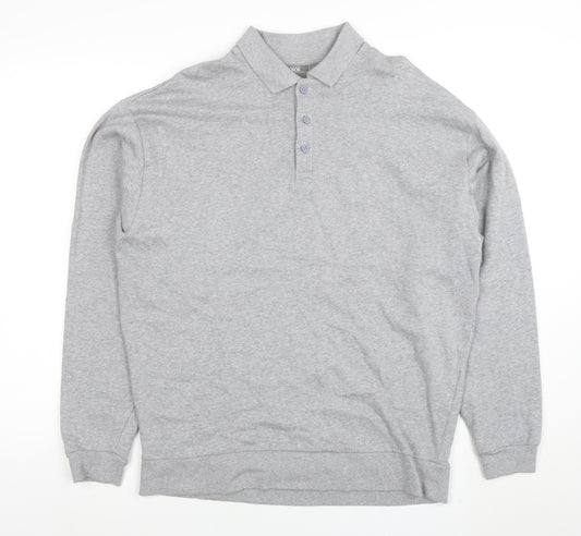 ASOS Men’s Grey Long Sleeve Cotton Polo Shirt XS Regular Fit