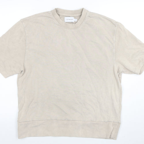 Topman Men's Beige Short Sleeve Crew Neck Cotton T-Shirt Size S