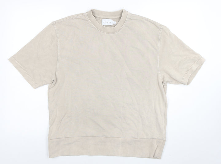 Topman Men's Beige Short Sleeve Crew Neck Cotton T-Shirt Size S