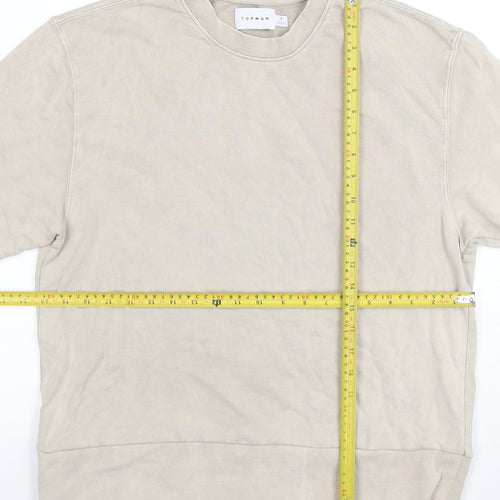 Topman Men's Beige Short Sleeve Crew Neck Cotton T-Shirt Size S