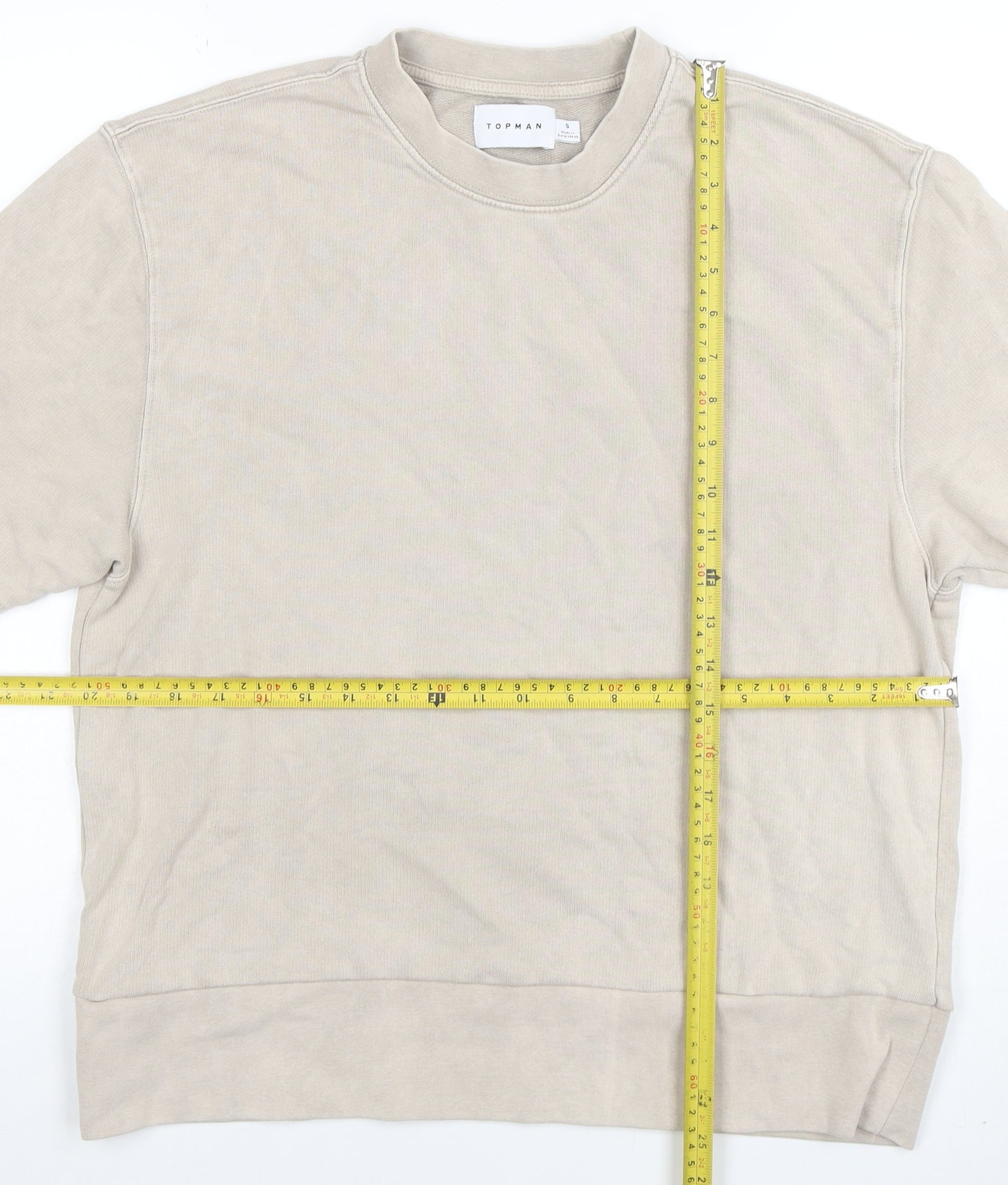 Topman Men's Beige Short Sleeve Crew Neck Cotton T-Shirt Size S
