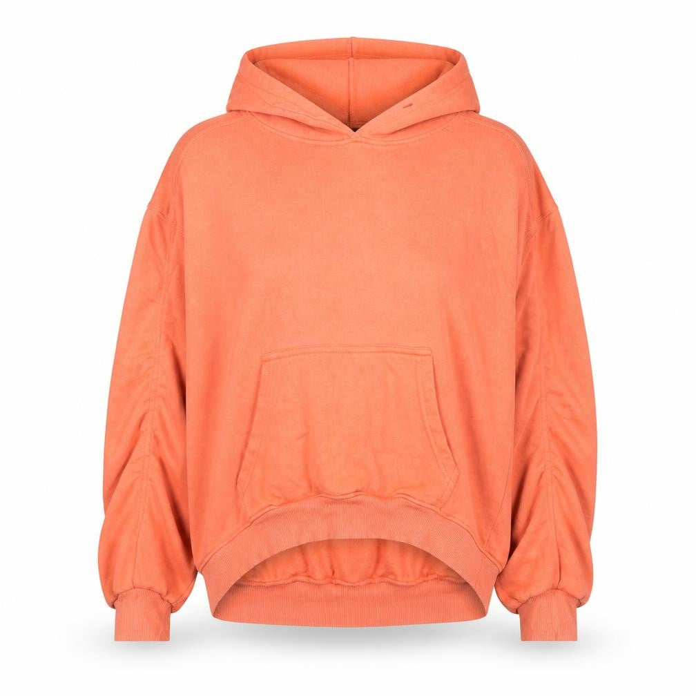 Front view of Rising Women's Orange Pullover Hoodie S/M Cotton Blend Casual