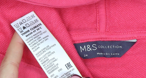 Marks and Spencer Women’s Pink Pullover Hoodie Size 24 Cotton Blend