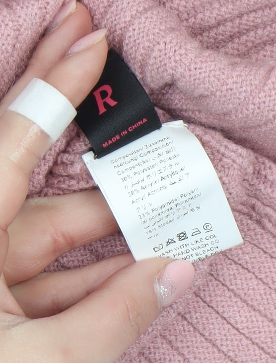 Romwe Womens Pink Ribbed Bell Sleeve Knit Jumper Size 8
