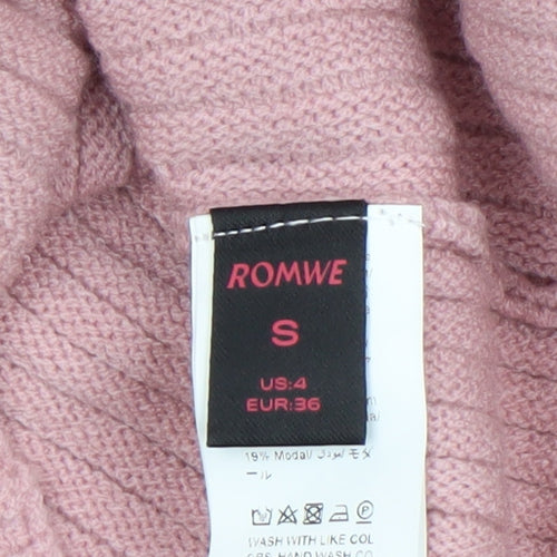Romwe Womens Pink Ribbed Bell Sleeve Knit Jumper Size 8