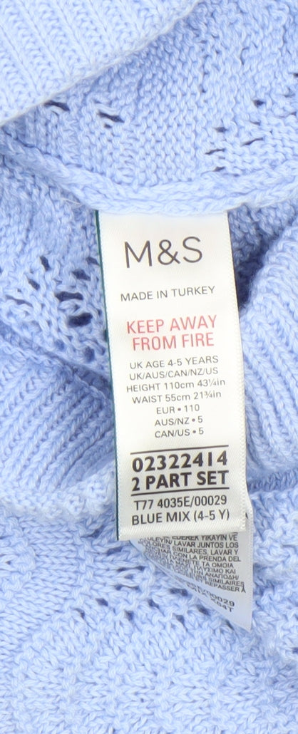 Marks and Spencer Girls Blue Knit Cropped Trousers 4-5 Years