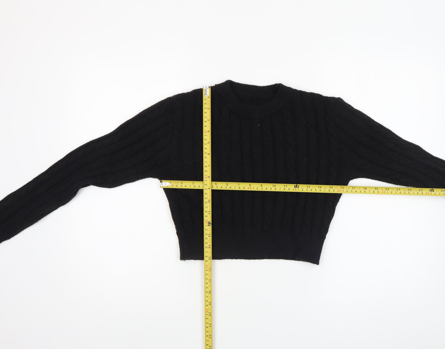 SHEIN Women's Black Cable-Knit Acrylic Jumper Size 14