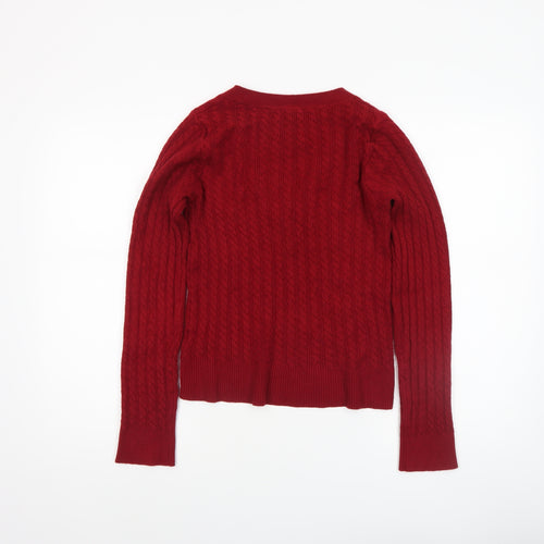 SHEIN Women's Red V-Neck Cable-Knit Long Sleeve Jumper Size 14