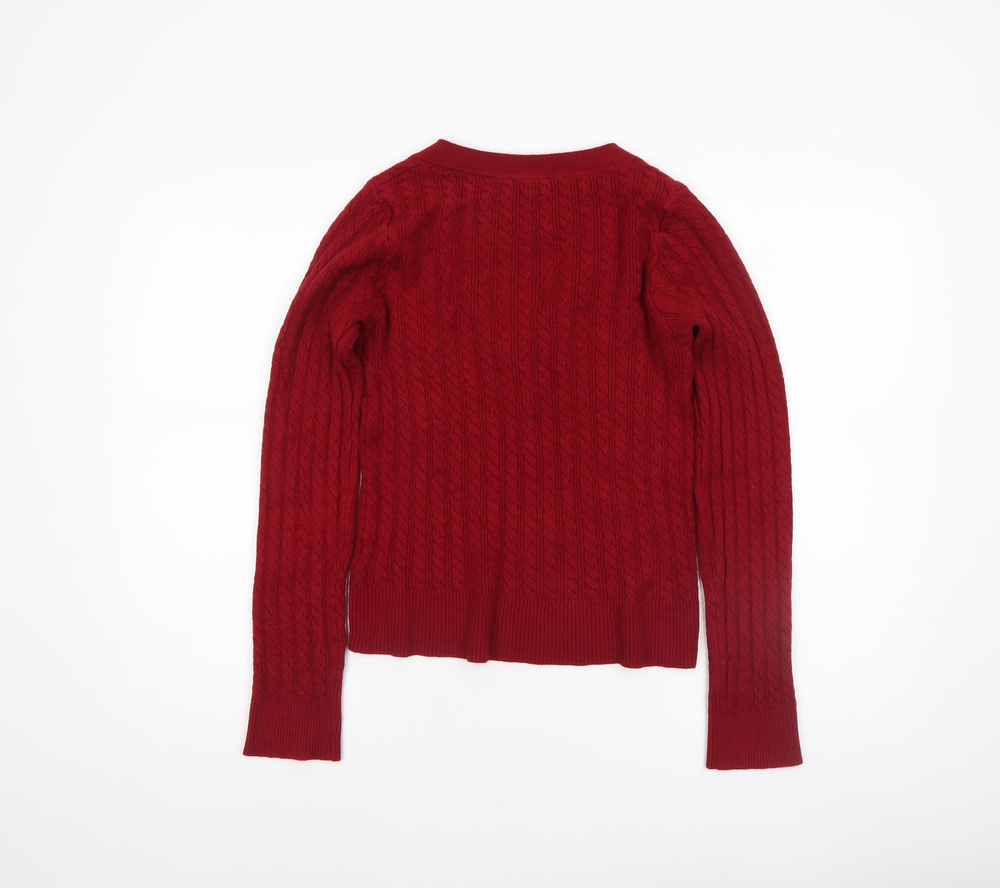 SHEIN Women's Red V-Neck Cable-Knit Long Sleeve Jumper Size 14