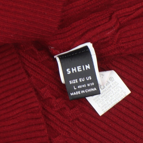 SHEIN Women's Red V-Neck Cable-Knit Long Sleeve Jumper Size 14