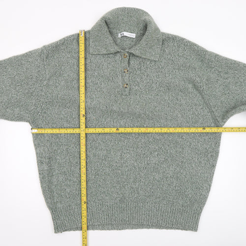 Zara Womens Green Collared Henley Knit Jumper Size 12