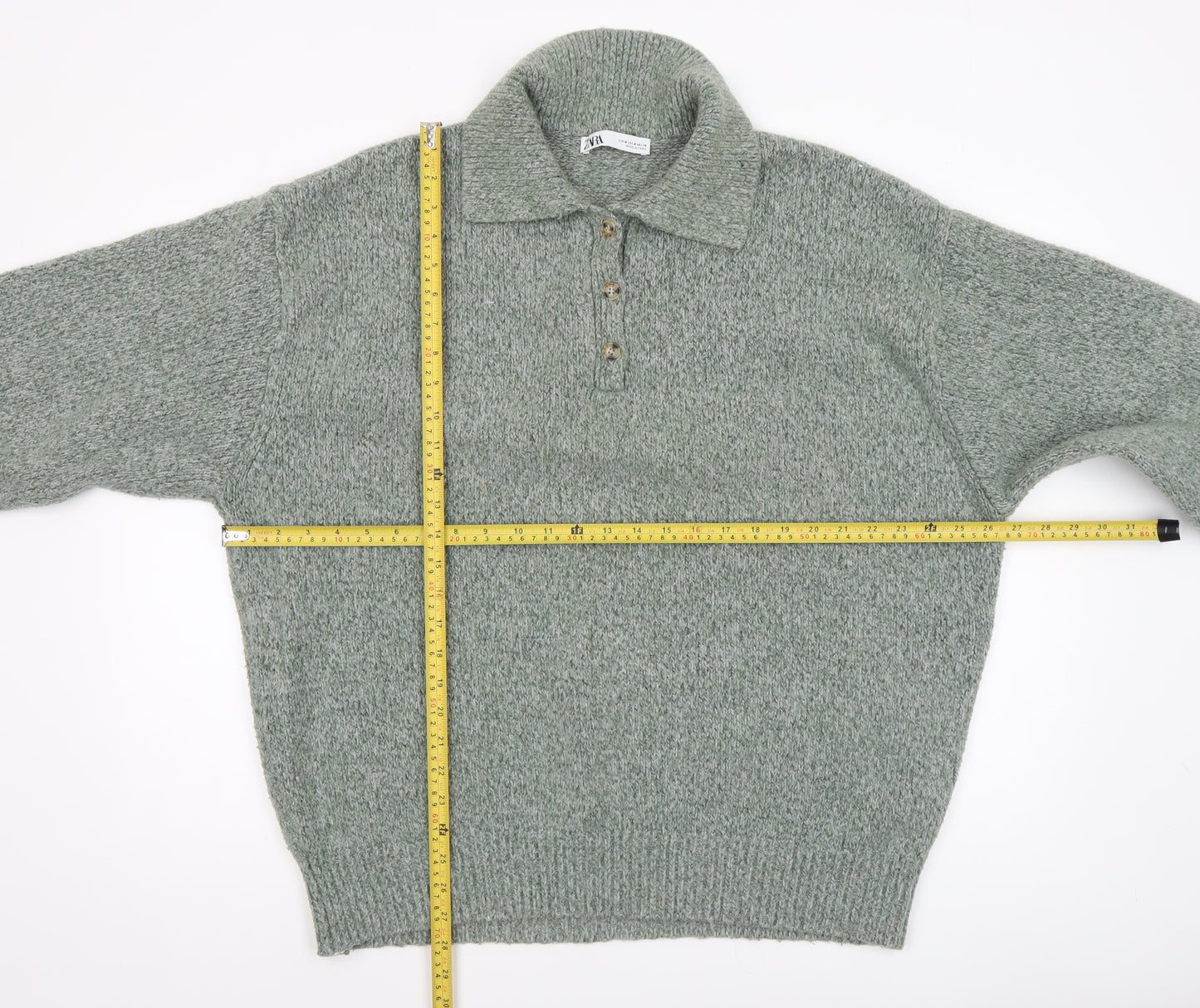 Zara Womens Green Collared Henley Knit Jumper Size 12