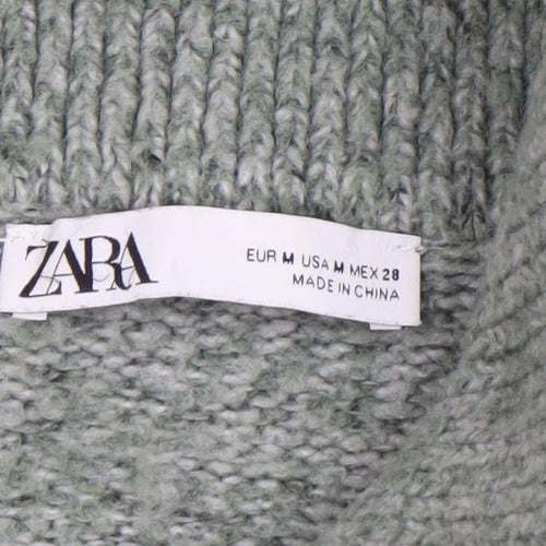Zara Womens Green Collared Henley Knit Jumper Size 12