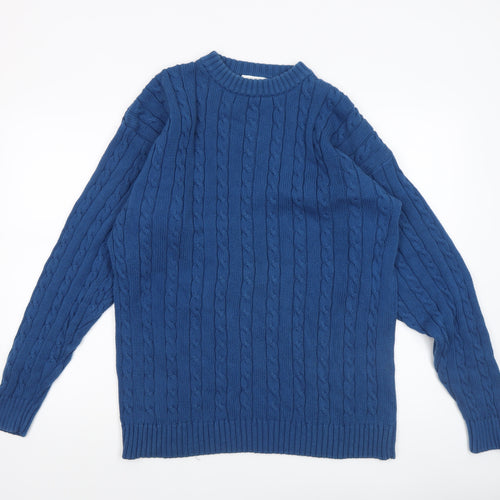 Enrico Gorlan Men’s Blue Cotton Cable Knit Crew Jumper Large