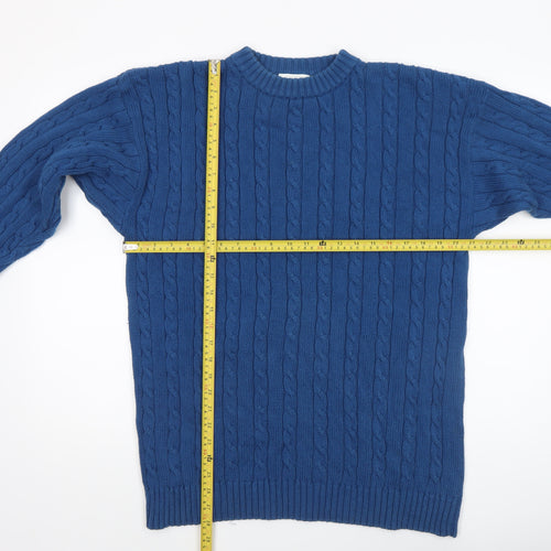 Enrico Gorlan Men’s Blue Cotton Cable Knit Crew Jumper Large