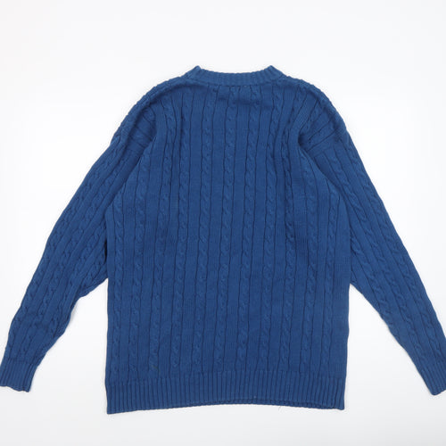 Enrico Gorlan Men’s Blue Cotton Cable Knit Crew Jumper Large