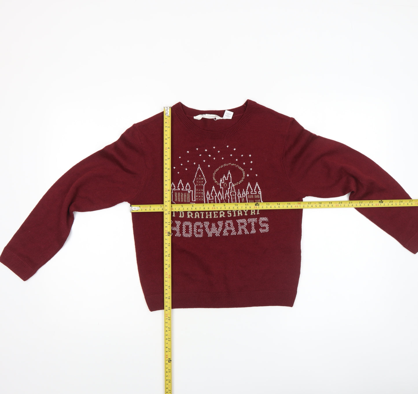 H&M Girls Burgundy Hogwarts Jumper 10-12 Years Acrylic Knit Crew Neck