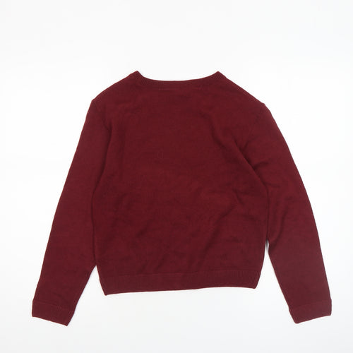 H&M Girls Burgundy Hogwarts Jumper 10-12 Years Acrylic Knit Crew Neck