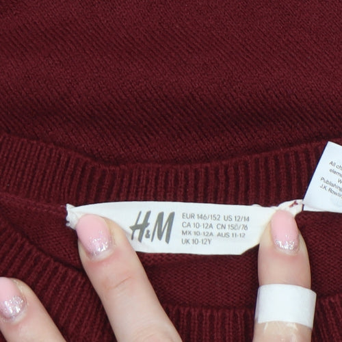 H&M Girls Burgundy Hogwarts Jumper 10-12 Years Acrylic Knit Crew Neck