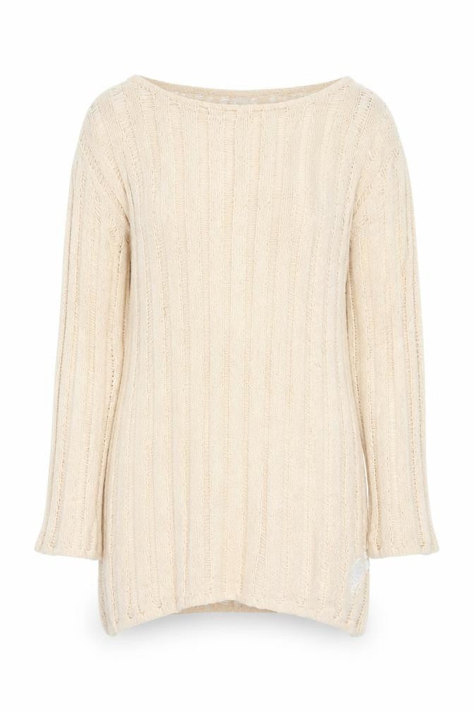 Front view of H&M Divided Women’s Beige Open-Knit Long Sleeve jumper, size UK 12