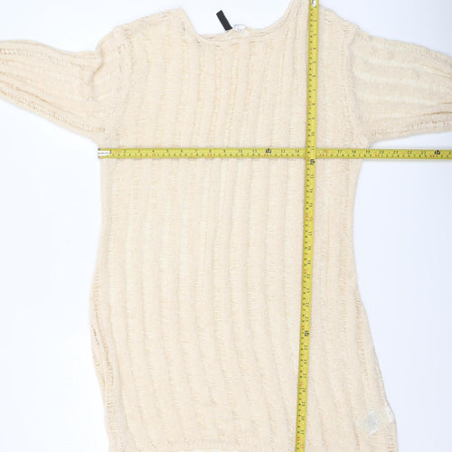 H&M Divided Women’s Beige Open-Knit Long Sleeve Pullover Jumper Size 12