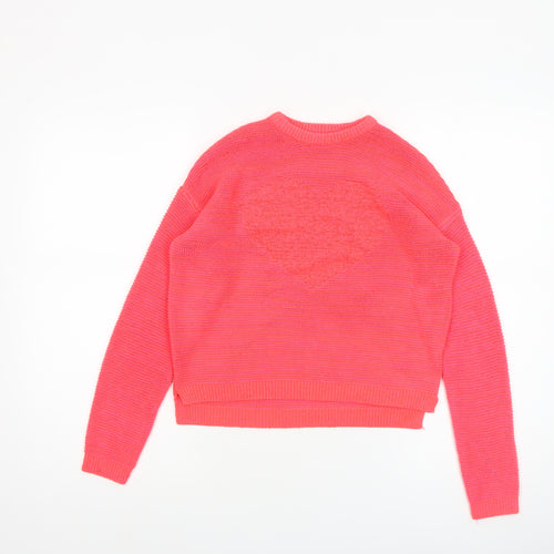 Next Girls Pink Acrylic Nylon Pullover Jumper 11 Years Crew Neck Heart Detail