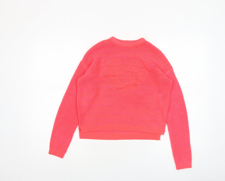 Next Girls Pink Acrylic Nylon Pullover Jumper 11 Years Crew Neck Heart Detail