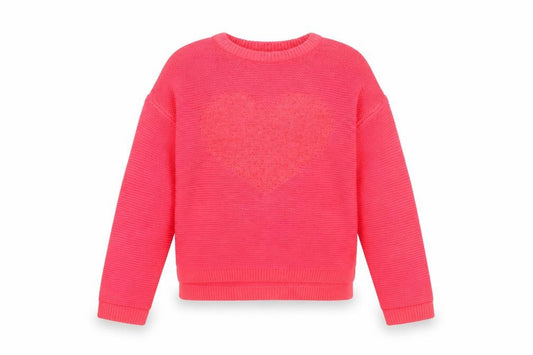 Front view of Next girls’ pink acrylic nylon jumper 11 years crew neck heart detail