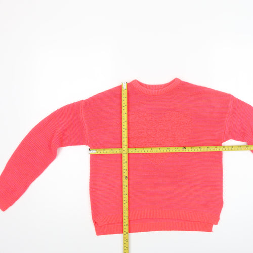 Next Girls Pink Acrylic Nylon Pullover Jumper 11 Years Crew Neck Heart Detail