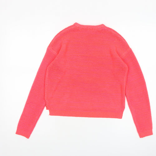 Next Girls Pink Acrylic Nylon Pullover Jumper 11 Years Crew Neck Heart Detail