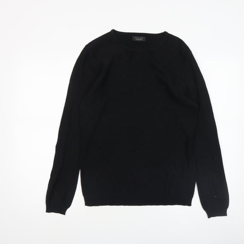 Zara Man Black Cotton Blend Men's S Crew Neck Knit Jumper