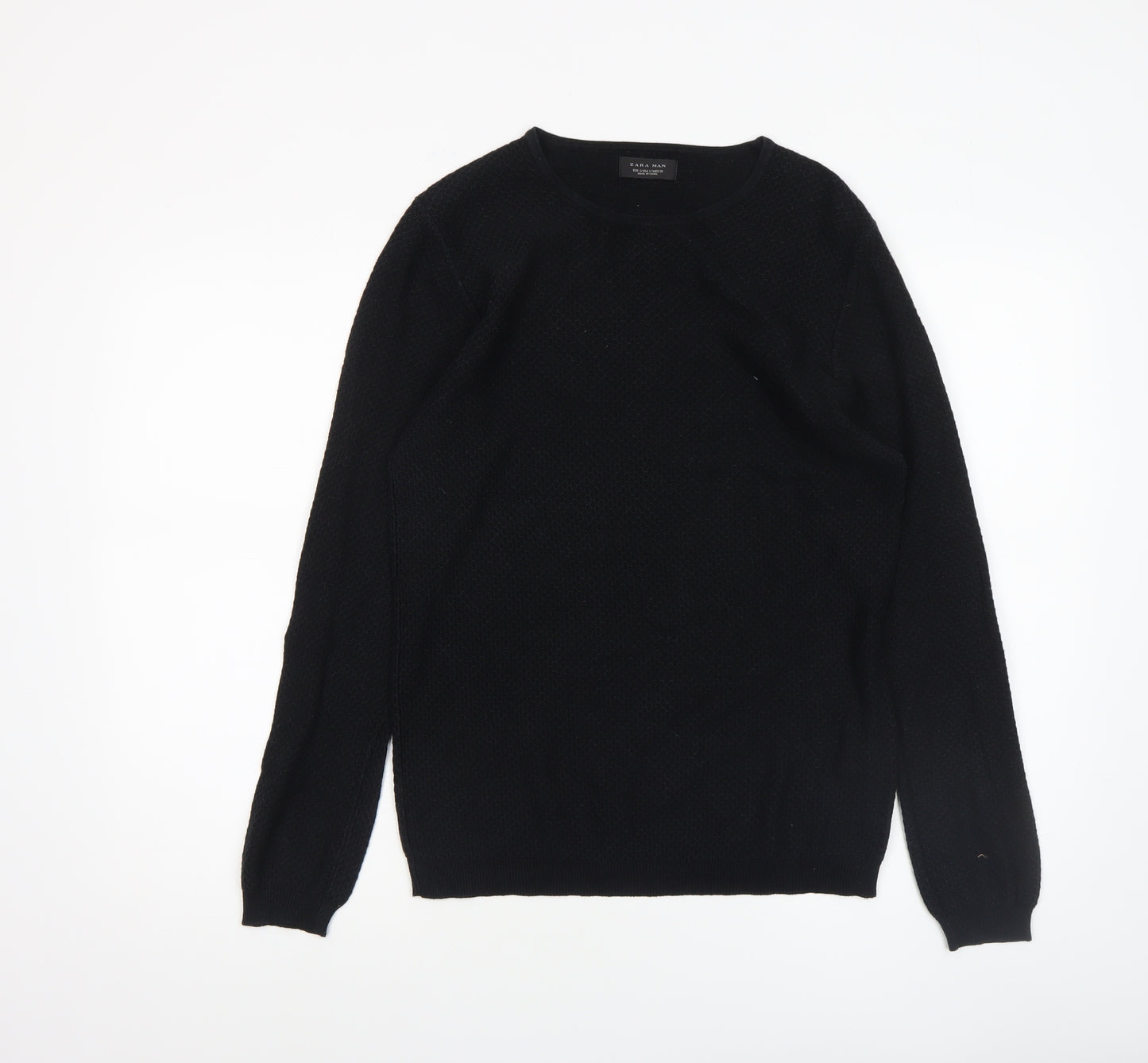 Zara Man Black Cotton Blend Men's S Crew Neck Knit Jumper