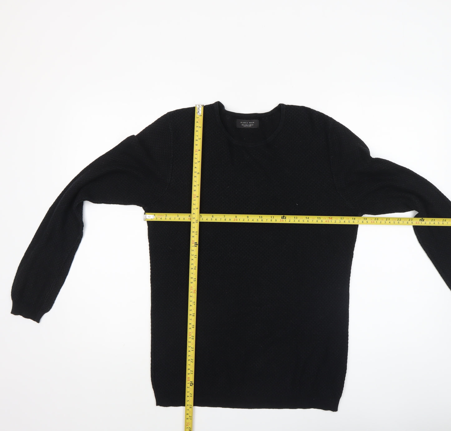 Zara Man Black Cotton Blend Men's S Crew Neck Knit Jumper