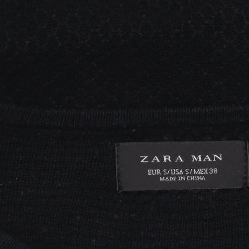 Zara Man Black Cotton Blend Men's S Crew Neck Knit Jumper