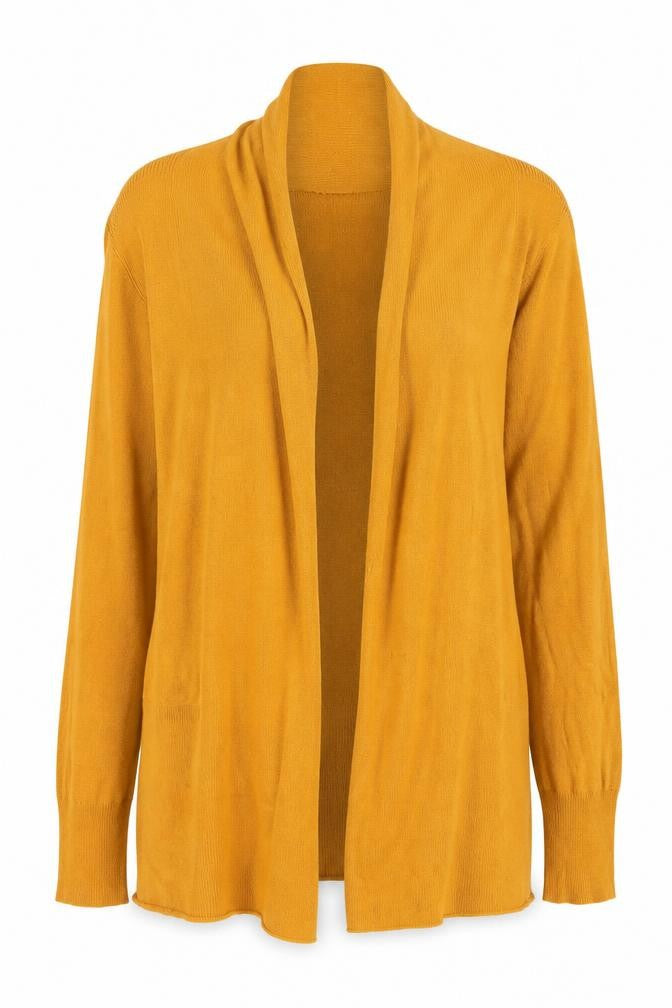 Front view of Primark women’s yellow xs lightweight open knit cardigan