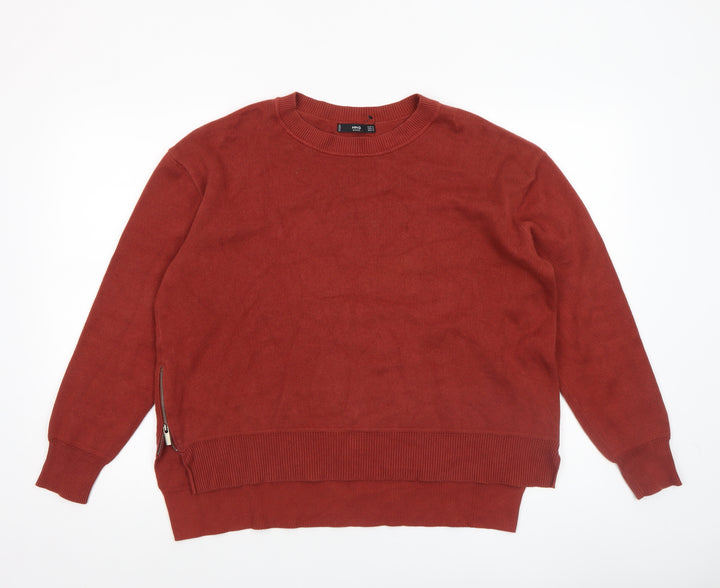 MNG Women Red Crew Neck Long Sleeve Knit Pullover Jumper Size 10