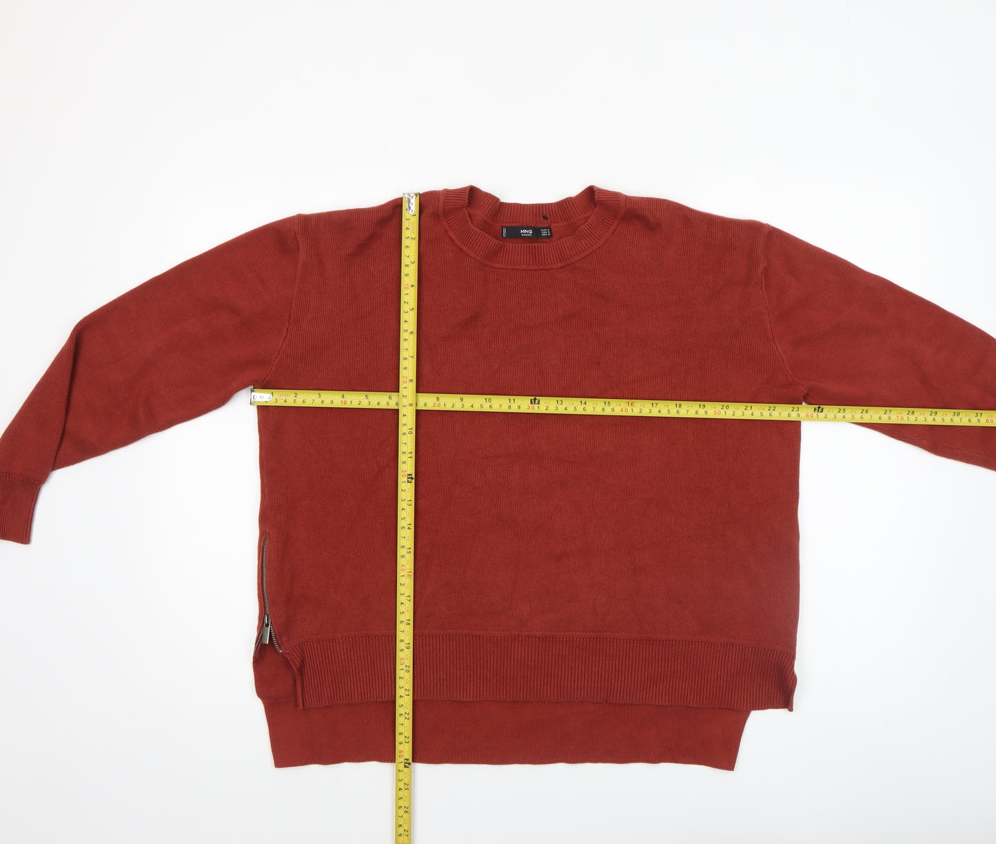 MNG Women Red Crew Neck Long Sleeve Knit Pullover Jumper Size 10